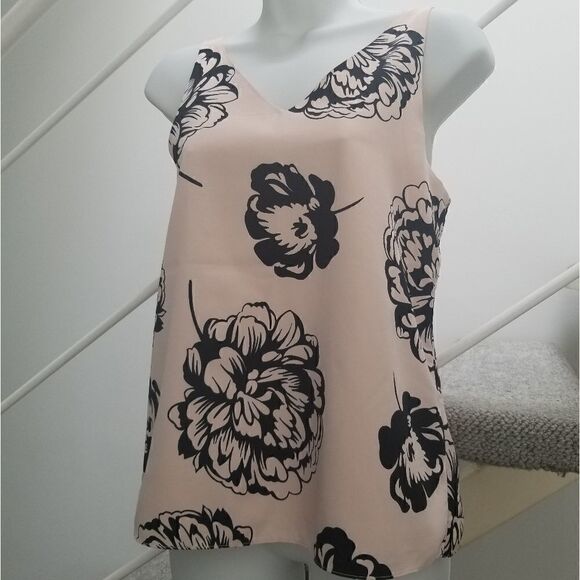 Banana Republic Pink Sleeveless Blouse Black Floral Print XS - Picture 1 of 6